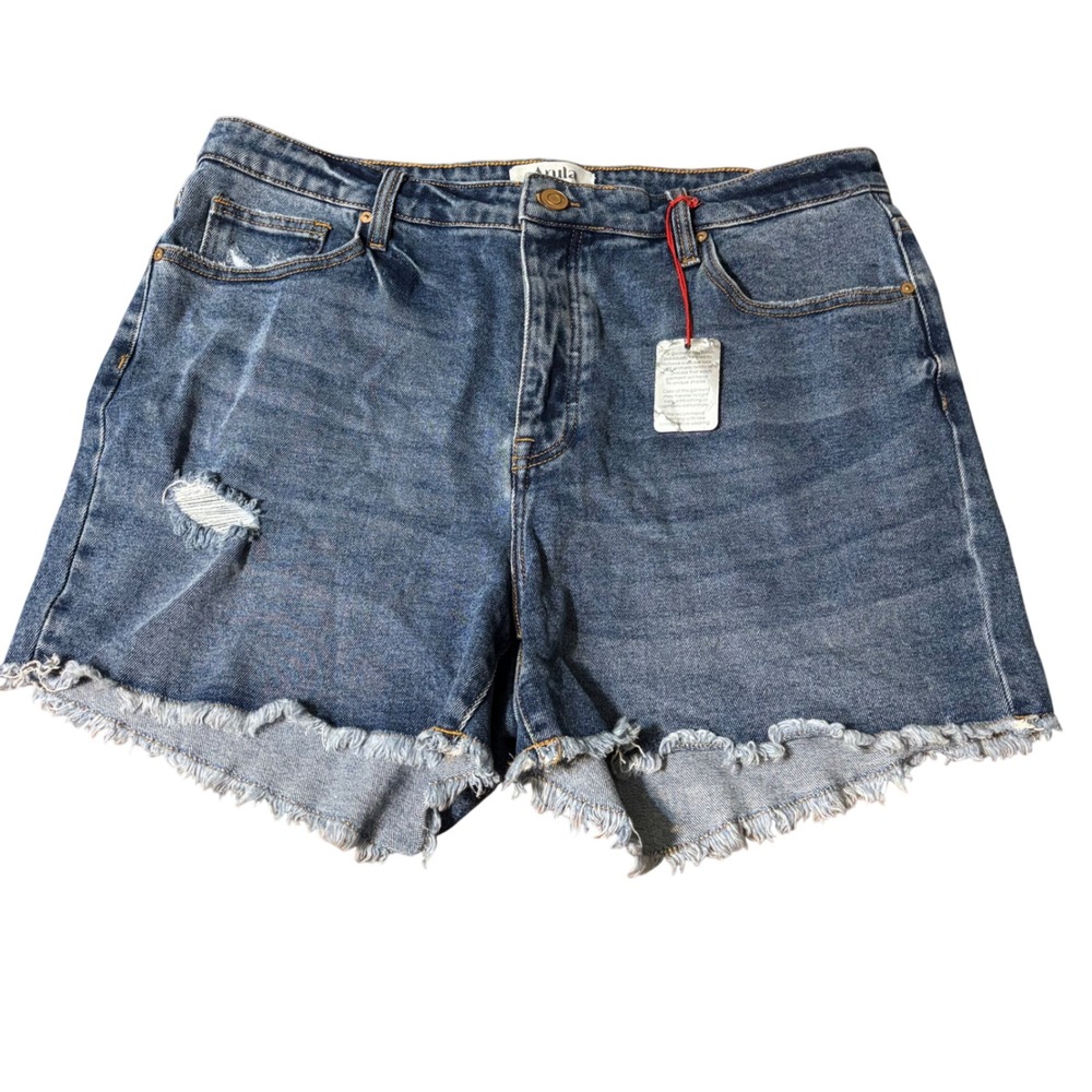 Arula Denim Shorts Women 16 Blue NWT Distressed Raw Hem Button Fly High Rise